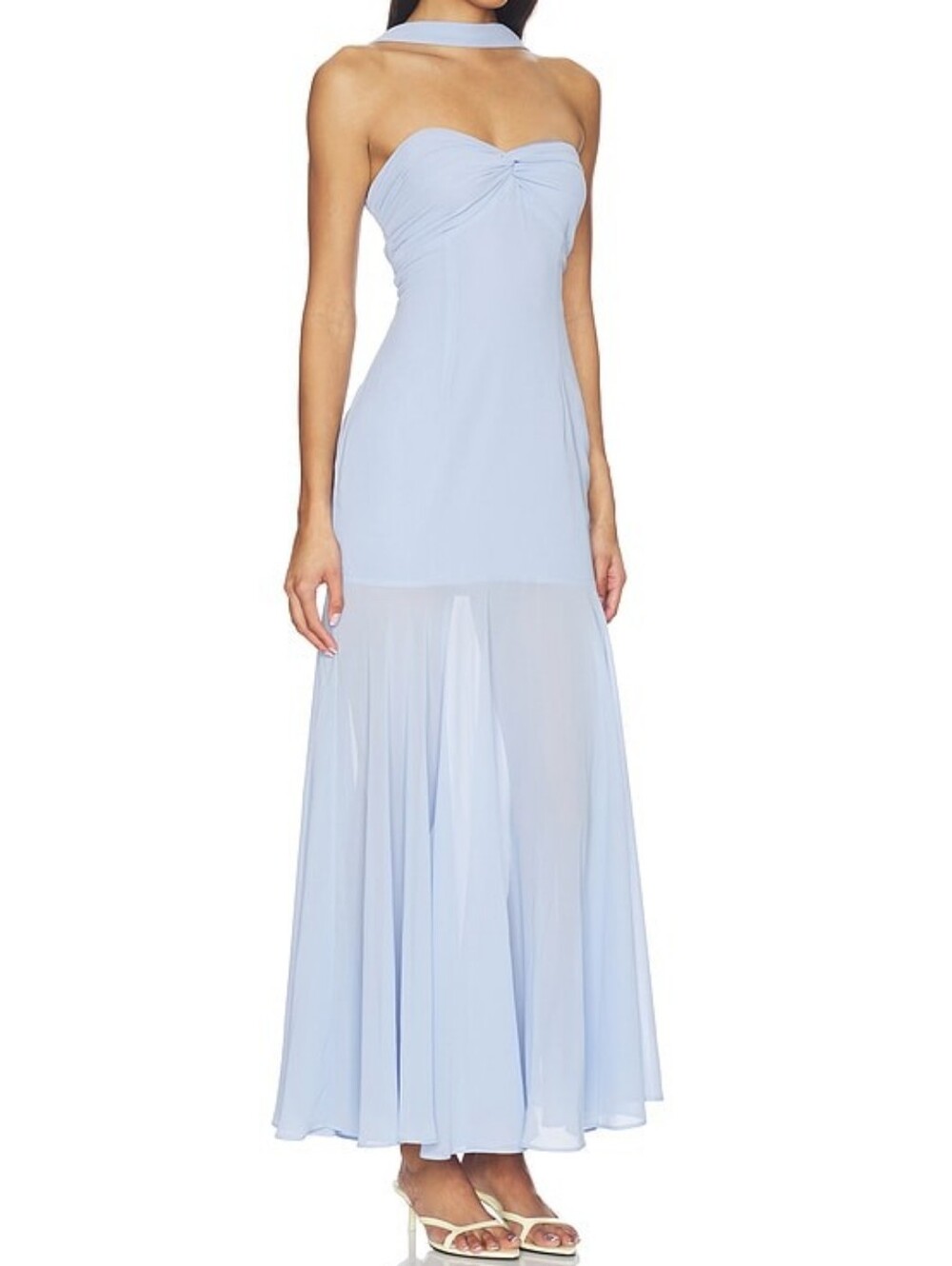 Strapless Light Blue Chiffon Maxi Dress with Neck Band - Picture 3 of 9